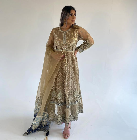 AREEBA gold and navy blue outfit
