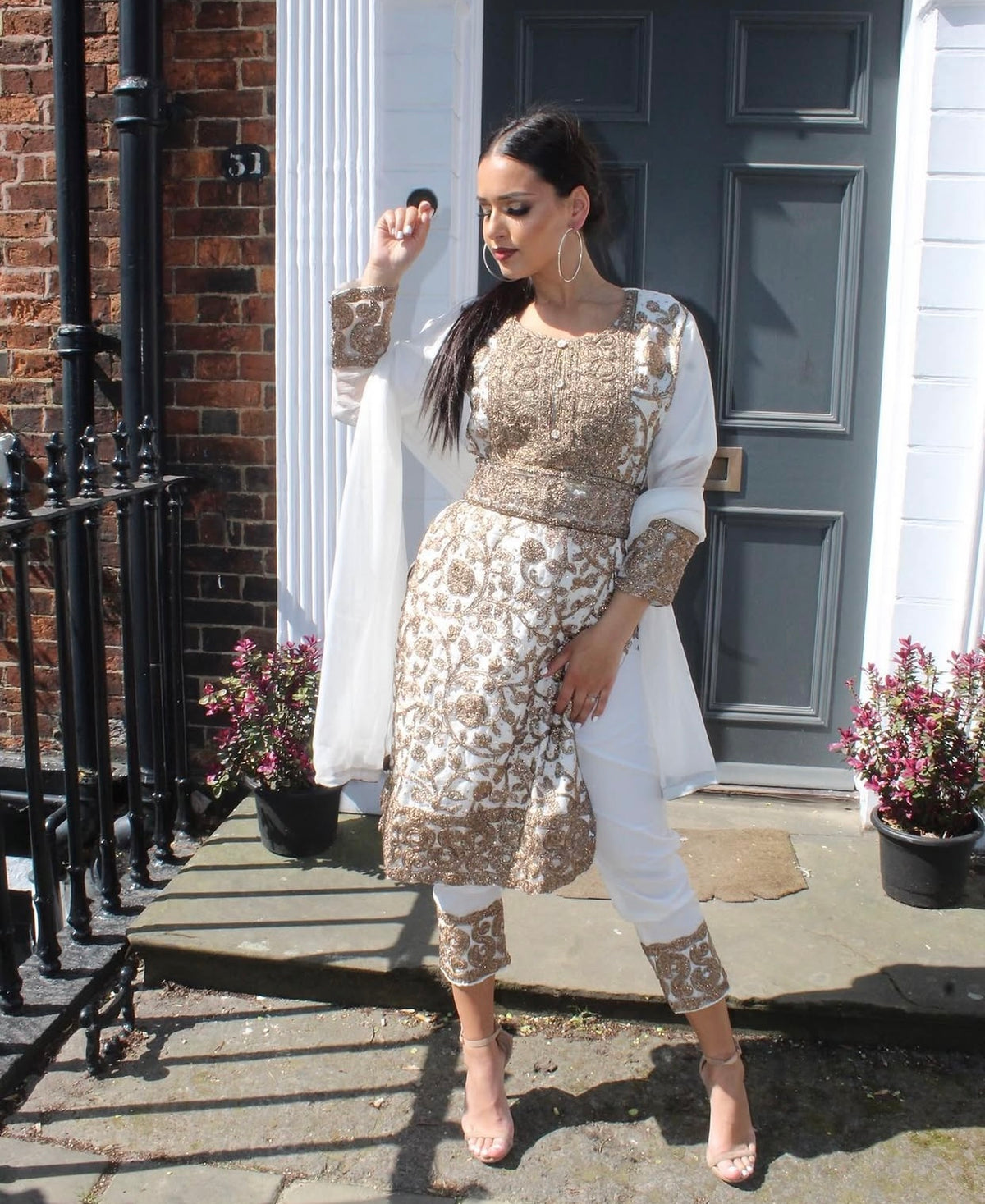 ARIA white and gold outfit
