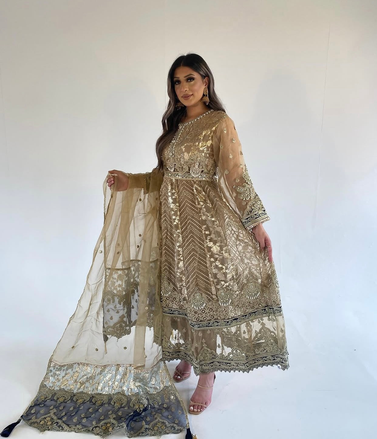 AREEBA gold and navy blue outfit