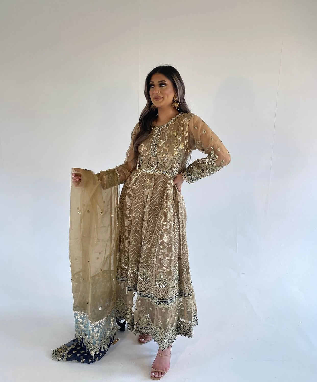 AREEBA gold and navy blue outfit
